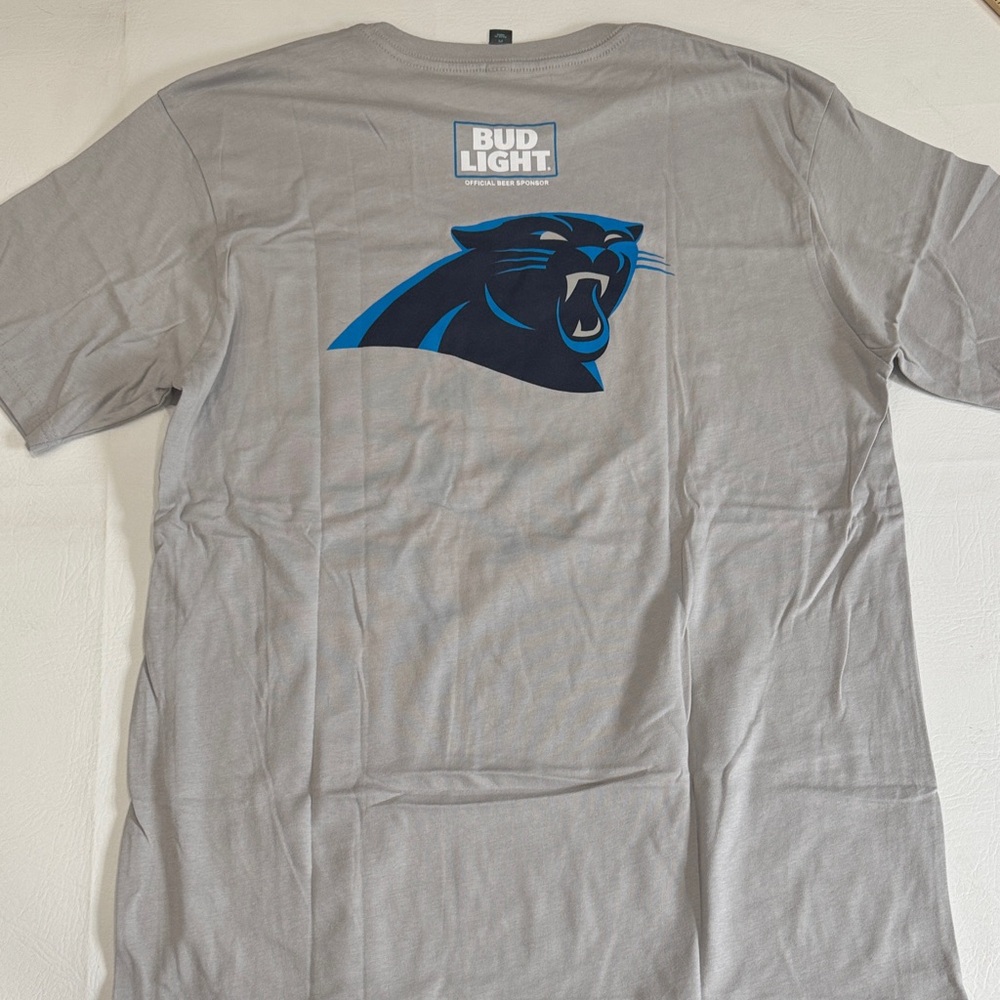 Carolina Panthers Bud light cotton Gray T-Shirt with Blue Panther Logo adult med